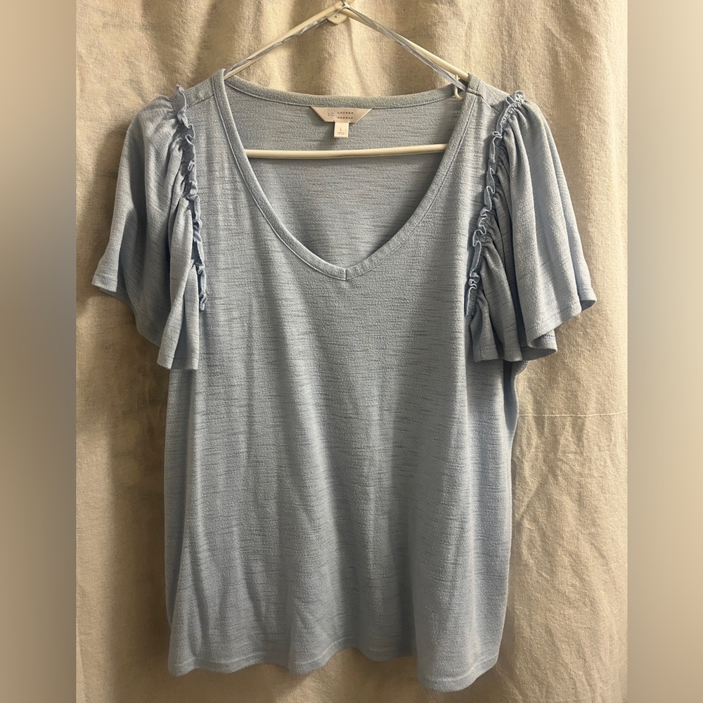 LC Lauren Conrad Soft Blue Ruffle Sleeve Top